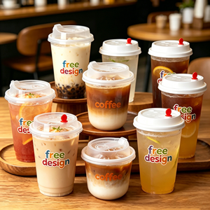 Vasos de Plástico PP para Té de Burbujas, Café y Jugos, de 14, 16 y 20 oz, con Tapa Plana Abatible a Prueba de Fugas - Product Image 1