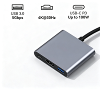 Adaptor Multiport USB C ke HDTV dengan Port Pengisian Daya, Adaptor HDTV & USB Hub untuk Monitor ke Laptop, Konverter HDTV 4K