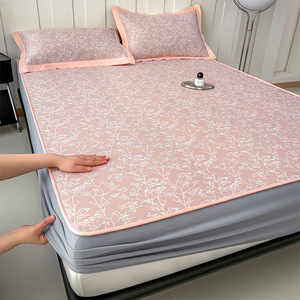 Ice <b>Silk</b> Cooling Mat <b>Set</b> Jacquard Weave Fitted Sheet Summer <b>Bedding</b> Soft Breathable Mattress Pad 3 Piece <b>Set</b> - Product Image 3