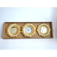 Ensemble de miroirs muraux modernes en or avec fleurs, 3 pièces, avec horloge décorative pour salon, chambre à coucher, vente en gros