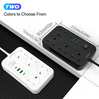 Multiprise industrielle britannique 4 prises avec 2 ports USB-C et 2 ports USB, charge rapide, protection contre les surtensions, sécurité enfant, interrupteur