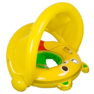 Flotteur gonflable personnalisé en PVC pour bébé ours avec auvent flotteur de piscine en vinyle durable pour tout-petits avec 2 poignées