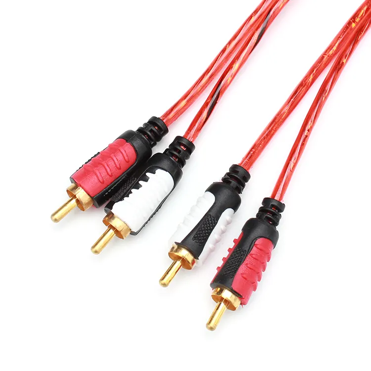 Kabel aux audio berlapis emas kustom 4 kepala dual lotus 2 kabel RCA sambungan komputer TV panjang disesuaikan