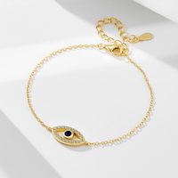 Mlluki Joyería al por Mayor, Pulsera de Plata de Ley 925 Chapada en Oro de 14K con Circonita Azul Simple y Ojo Turco