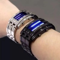 Jam tangan Digital LED biner teknologi masa depan baja tahan karat hitam