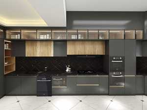 Gabinetes de Cocina Modulares, Tablero de Melamina Negro, Marco de Aluminio, Puerta de Vidrio - Product Image 6