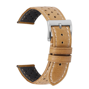 Bracelet de montre UPRO en cuir véritable, style rallye, 18 mm, 20 mm, 22 mm, perforé, vintage, en cuir Crazy Horse, noir - Product Image 1
