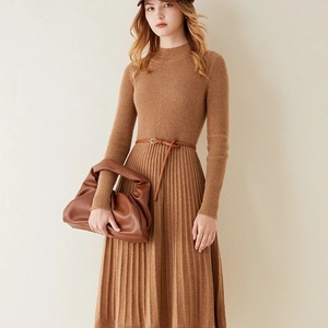 Dames Echt 100% Puur Kasjmier Jurk Geplooide Rok Slim Fit Maxi Rib Breien Aangepaste Jurk Voor Vrouwen - Product Image 2