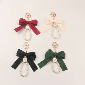 Fashion Pearl Silk Ribbon Bow <b>Keychain</b> Bag Accessories Keyring Women Girl Handbag Bag Charm Pendant <b>Keychain</b> - Product Image 2