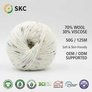 <span class=keywords><strong>SKC</strong></span> OEM/ODM NM2.5/1 Filato Misto Premium 70% Lana 30% Viscosa 50G 125M Morbido Ecologico Anti-Pilling Tinto per Lavorazione a Maglia e Uncinetto - Product Image 1