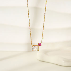 Di fascia alta 18K oro PVD Dainty Waterdrop rettangolare zircone in acciaio inossidabile con ciondolo collana impermeabile gioielli di moda - Product Image 2