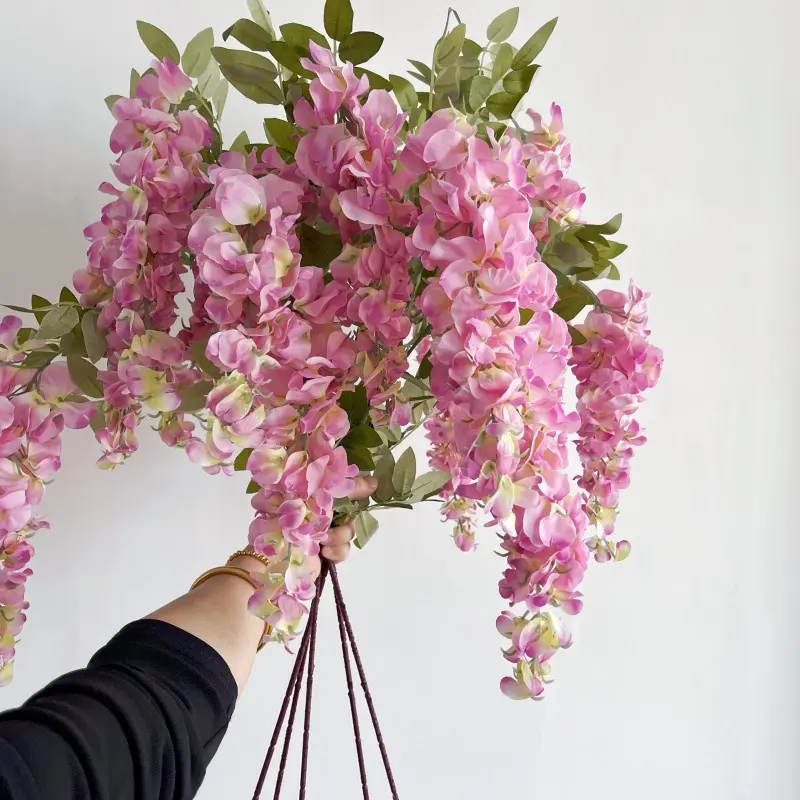 Manufacturer Supply Artificial Hanging Wall Flower Clove Flowers Outdoor White Pink Silk Wisteria Flowers