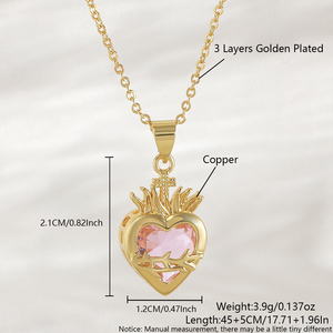Collier Pendentif Cœur Sacré Plaqué <span class=keywords><strong>Or</strong></span> avec Chaîne Croisée et Zircon Cubique, Tendance et Polyvalent pour Femmes et Filles - Grande <span class=keywords><strong>Vente</strong></span> - Product Image 3
