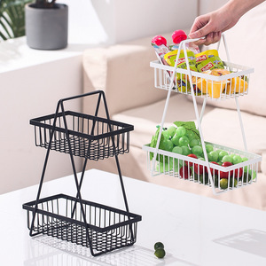 Panier à fruits en métal à double couche, support de rangement rectangulaire, multifonctionnel, portable, type sur pied, facile à nettoyer, récipient alimentaire - Product Image 5