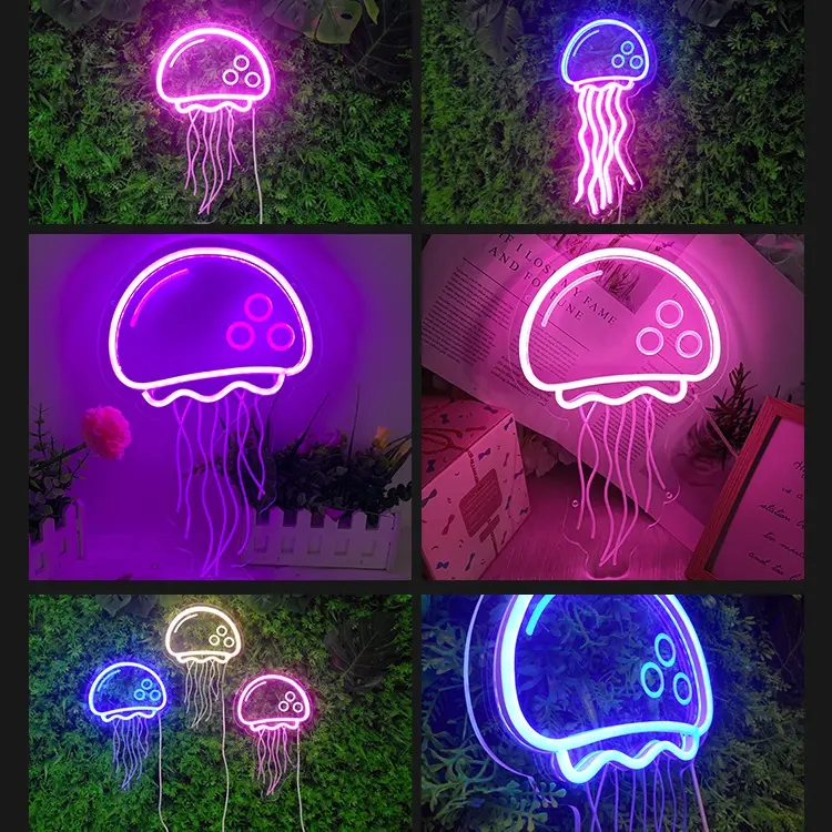 Dekorasi Natal dalam ruangan luar ruangan Modern ubur-ubur kustom 5v LED elektronik seni akrilik tanda Neon