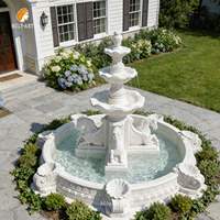 Fuente de Agua Decorativa de Mármol Blanco de Tres Niveles con Escultura de Pegaso, Personalizable por MILY, Ideal para Jardines Exteriores