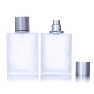 30Ml 50Ml Platte Vierkante Lege Frosted Clear Glas Spray Parfum Verstuiver Fles Met Aluminium Cover