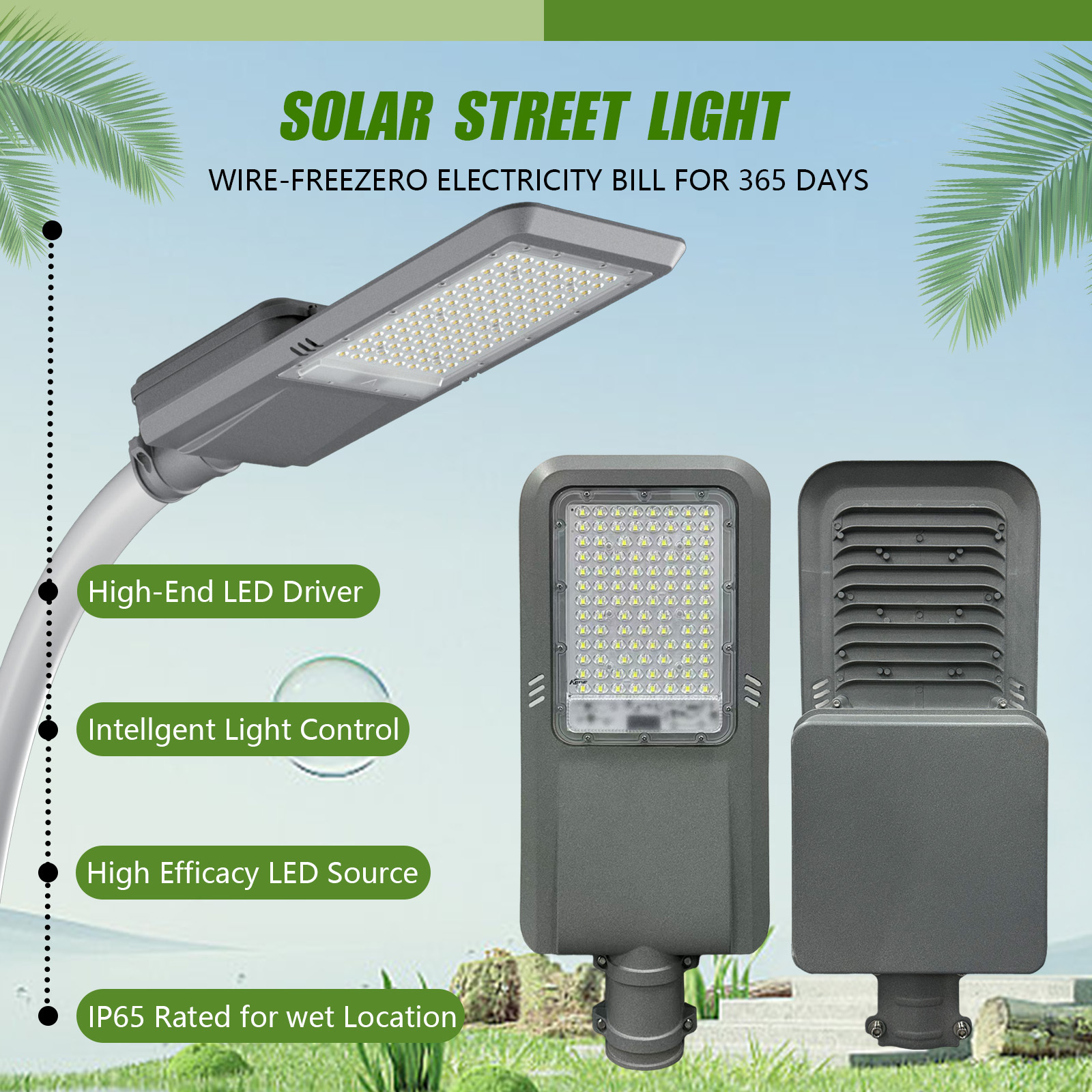 Split Solar Street Light 100W LED IP66 Waterproof with LiFePO4 Battery and Aluminum Alloy for Main Road All-in-Two