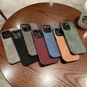Luxury Shockproof Matte Lambskin Leather Case Fabric Vintage Cover Funda L For Iphone 14 13 12 11 Pro X XR XS Max 7 8 Plus Soft