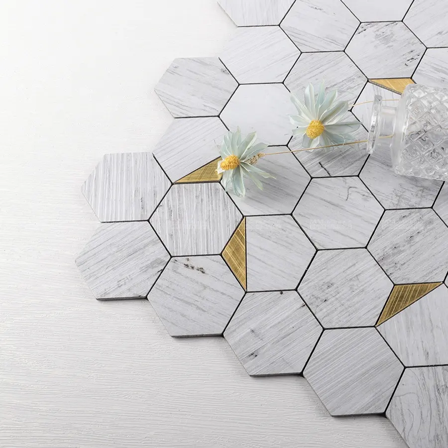 Modern Decor Hexagon PVC Vinyl Self Adhesive Mosaic Sticker Peel And Stick Backsplash Tiles For Kitchen Bathroom Bedroom Wall