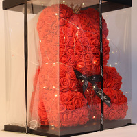 Couronne de fleurs éternelles, voile et ours en rose, cadeau idéal pour les filles pour un anniversaire, la Saint-Valentin, la fête des mères (boîte cadeau incluse)