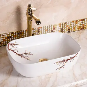 Plum Blossom Sanitary Ceramic Shape Bathroom Wash Basin Latest Designs
