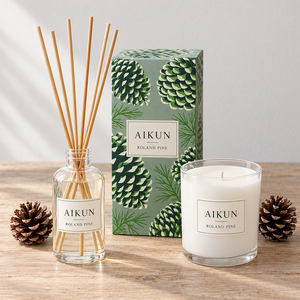 Aikun – Ensemble diffuseur de parfum et bougie en verre rond 100 ml, boîte en pin, logo imprimé, faible MOQ, parfum longue durée, livraison rapide pour les magasins de décoration - Product Image 3