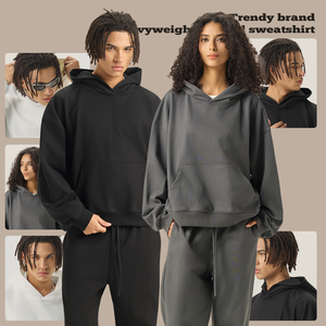 Sweat à capuche boxy court et ample en molleton bouclette lourd 420G, taille américaine, avec broderie de logo personnalisée, coupe épurée, style survêtement - Product Image 3