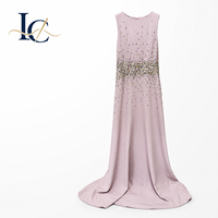 Robe de soirée de luxe rose pour femme, ornée de cristaux, sans manches, coupe trapèze, avec longue traîne, pour fêtes et événements formels, vente en gros
