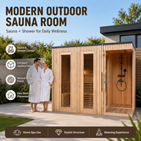 Sauna traditionnel carré en bois pour l'extérieur, combinaison sauna vapeur et douche vapeur