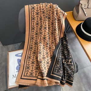 COHUY 2024 nouvelle écharpe Jacquard double face pour femme Double lettre C épaissi chaud Imitation cachemire châle Long solide uni - Product Image 6