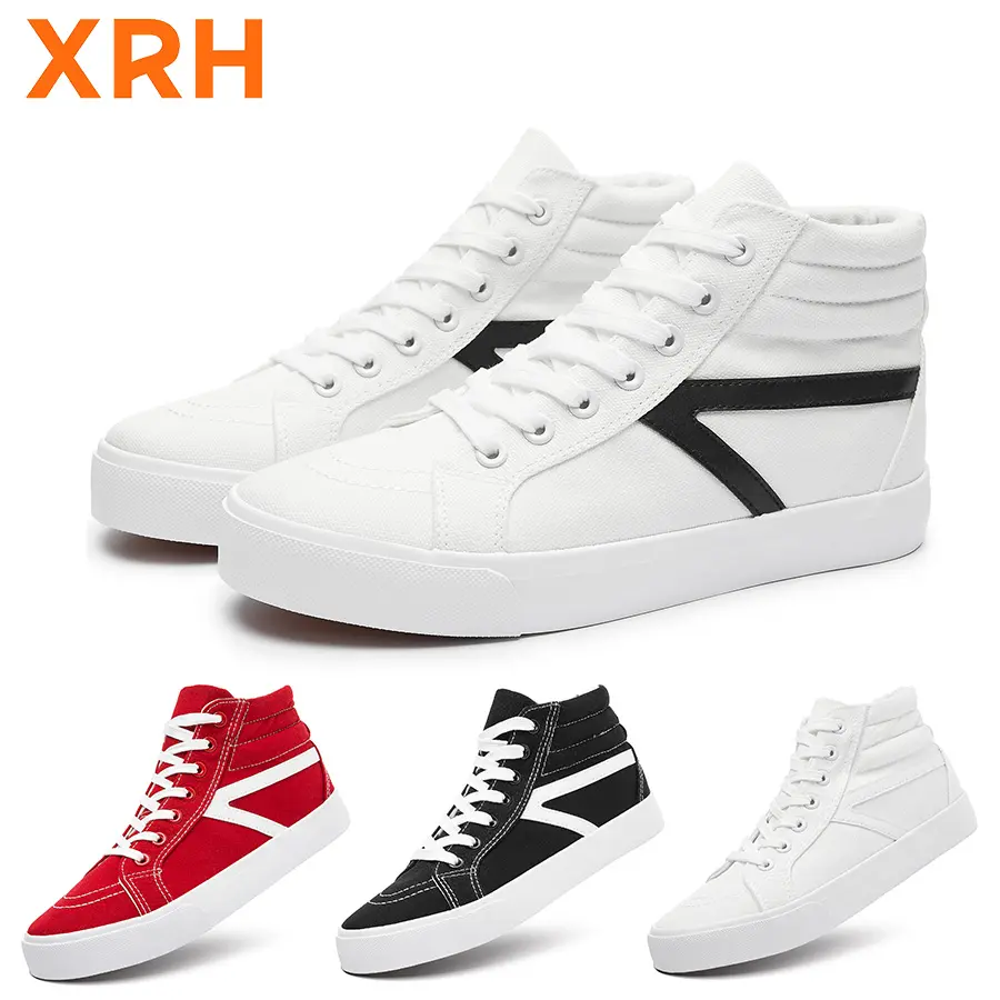 XRH Wholesale Womens Canvas Tennis Sneakers Walking Running High Top All White Canvas Shoes Shoes For Women Girl