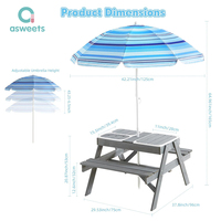 Table d'activités en bois certifiée CPC Asweets pour sable et eau, banc de jardin 4 places pour enfants avec auvent solaire pour la maternelle