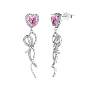 Dylam Charm Design 925 Sterling <b>Silver</b> Rhodium Plated Geometric Line Bow-knot Heart Shape Eternity 5A Zirconia <b>Stud</b> <b>Earrings</b> - Product Image 1