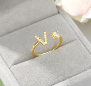ขายร้อนชุบทอง Zircone 26ตัวอักษรแหวน A ถึง Z ตัวอักษรเริ่มต้นแหวนปรับ - Product Image 3