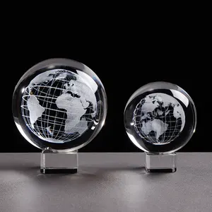 Pujiang 3D Lasergravure Glas Globe Crystal Craft 3d Laser Custom K9 Crystal Clear 60Mm Bal Met Base Voor home Decoratie