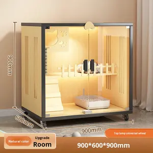 Ekstra büyük entegre kedi Villa kafesi katı ahşap cam kapi tuvalet ile montaj gerektirmez - Product Image 6