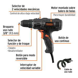 TRUPER 3/8 industriale \ "trapano senza fili 400W potenza trapano a velocità variabile per alimentazione manuale in acciaio legno per fai da te