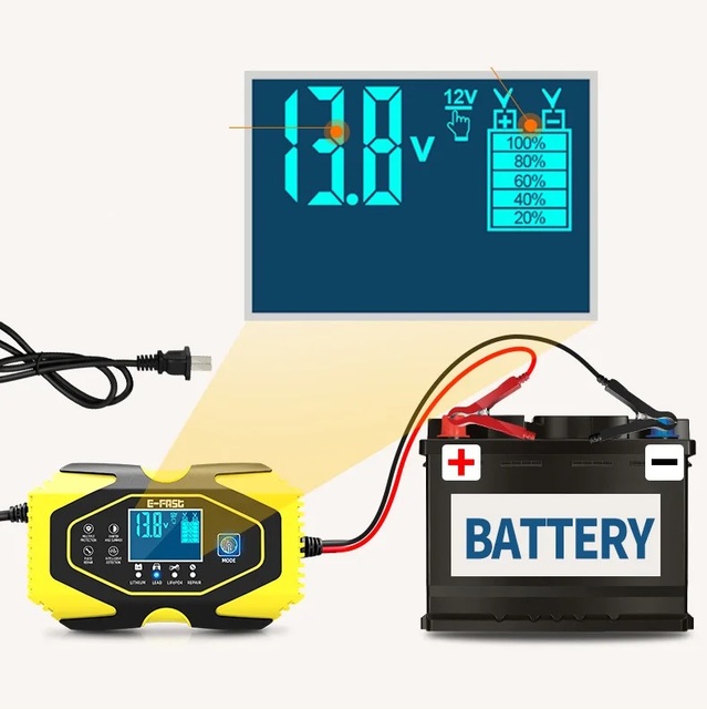 12V 6 Amp Smart Battery Charger for Automotive Motorcycle Car Automobile-Lead-Acid Intelligent Repair Power Accessory