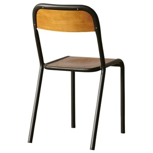 Silla de Comedor Ergonómica de Estilo Europeo de Mediados de Siglo, Apilable, con Asiento de Madera y Estructura de Acero Negro, de Alta Calidad - Product Image 5