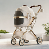 Poussette pour animaux de compagnie à quatre roues, écologique, personnalisée, capacité de 15 kg, pliable, ABS, bouton tendance, carton, logo personnalisé pour animaux de compagnie
