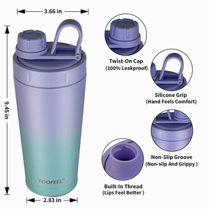 Bouteille shaker sport isotherme en acier inoxydable 600 ml, corps droit, durable, écologique, sans BPA, avec logo personnalisé, pour protéines - Product Image 6