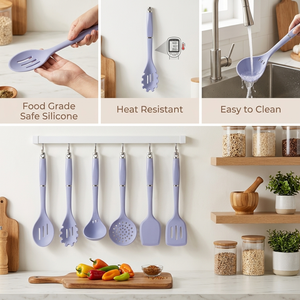 Juego de Utensilios de Cocina de Silicona de Grado Alimenticio de 7 Piezas, Color Morado, con Soporte Giratorio, Venta al Por Mayor - Product Image 4