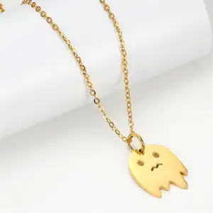 Cute little ghost pendant necklace funny sad face ghost ghost stainless steel cute couple necklace pendant