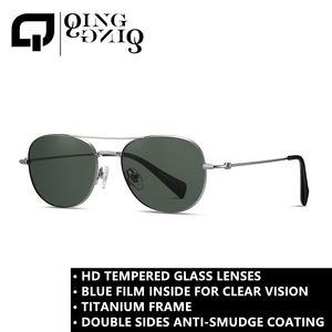 Occhiali <span class=keywords><strong>da</strong></span> sole con lenti in vetro temperato HD, montatura in titanio, stile retrò rotondo, anti UV400, placcatura IP, pellicola blu interna per una visione chiara. - Product Image 2