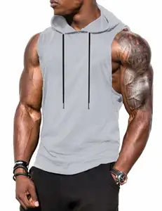 Wholesale Men 220G Ribbed Sport Tank Top Muscle Tank Tops Gym Workout Hooded Tank Tops