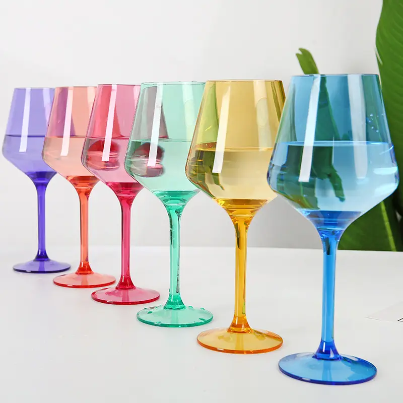 16oz/450ML Unbreakable Colored Plastic Wine Goblet Dishwasher Safe Elegant Plastic Wine Glasses With Stem