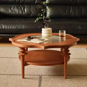 Round Coffee Table Wooden Glass Creative Design Home Living Room Furniture Coffee Table