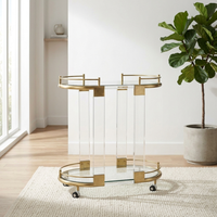 Chariot de service en acrylique transparent sur mesure à 2 niveaux avec 4 roues pour hôtel