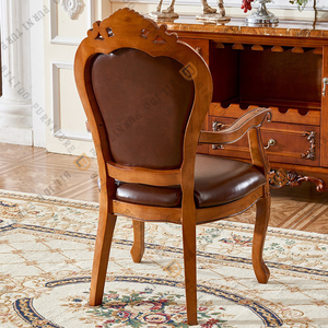 Silla de Madera Maciza de Estilo Europeo de Mediados de Siglo con Respaldo de Cuero para Hotel, Dormitorio, Sala de Estar, Restaurante, Cafetería - Duradera - Product Image 2